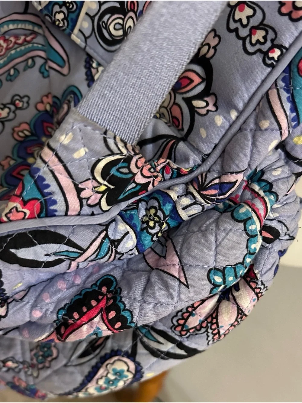 Vera Bradley Quilted Paisley Light Blue Purple Backpack Granola School Baby Bag